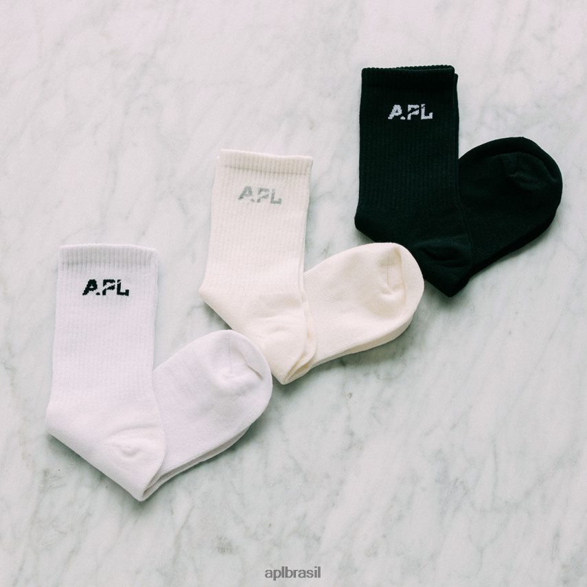 acessórios APL lux logo meia pacote com 3 Branco preto unissex PRHR24708