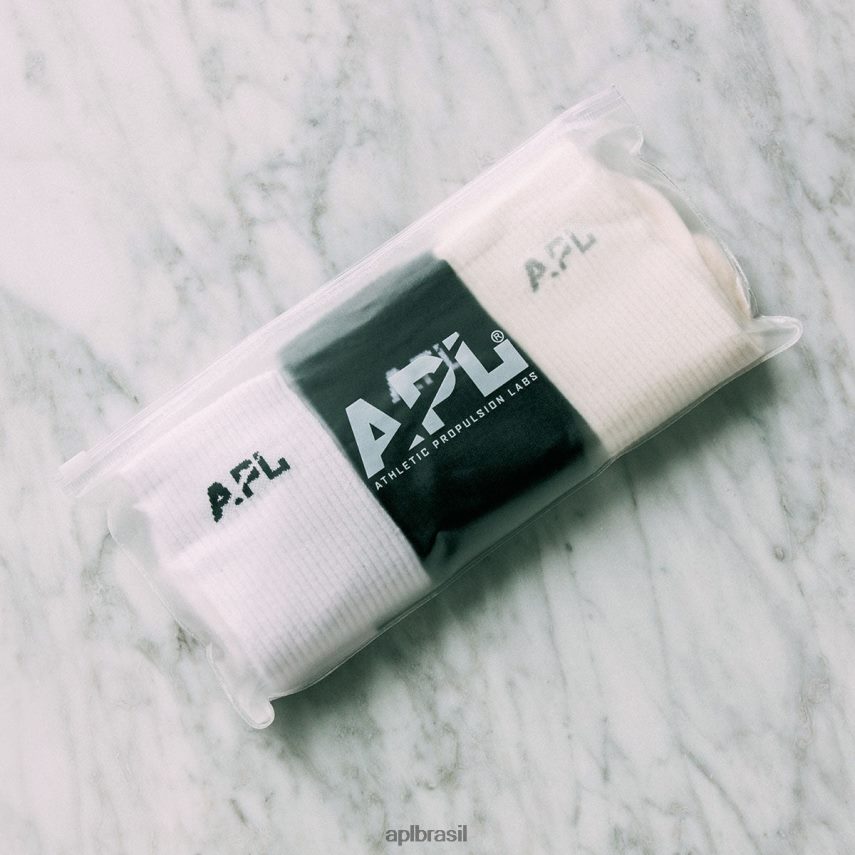 acessórios APL lux logo meia pacote com 3 Branco preto unissex PRHR24708